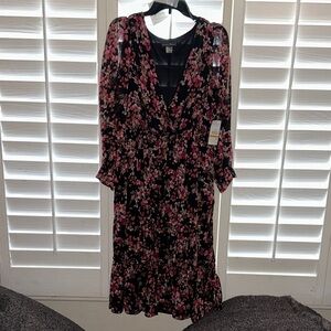 Jessica Howard Black and Pink Floral Long Sleeve Dress